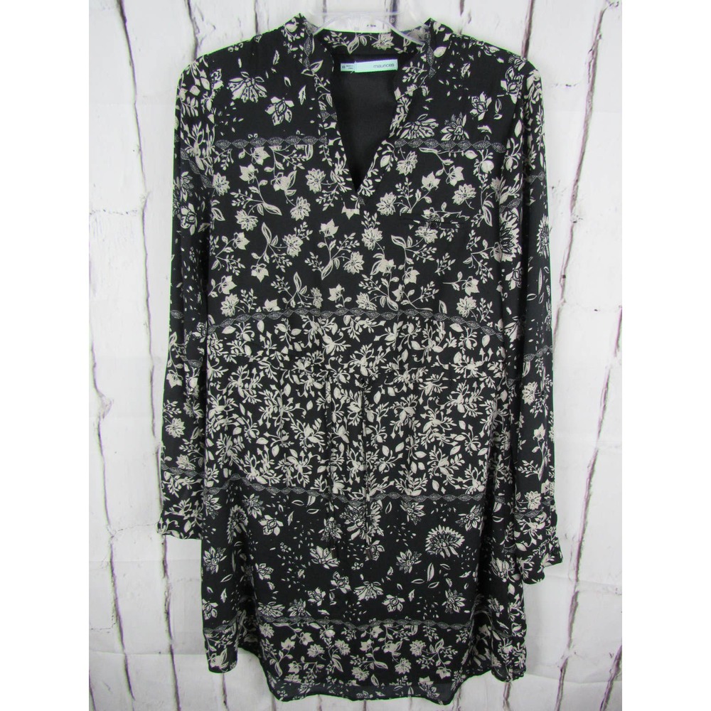 maurices Women Black Multicolor Floral V Neck Long Sleeve XS Dress